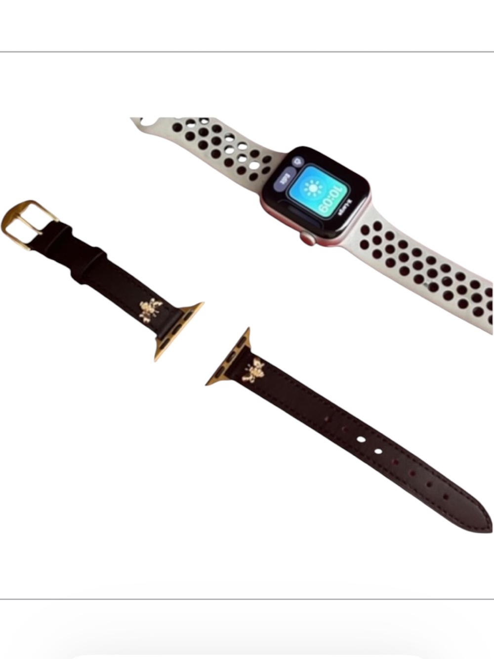 Black Leather Apple Watch Band with Gold Hardware.NWOT.
